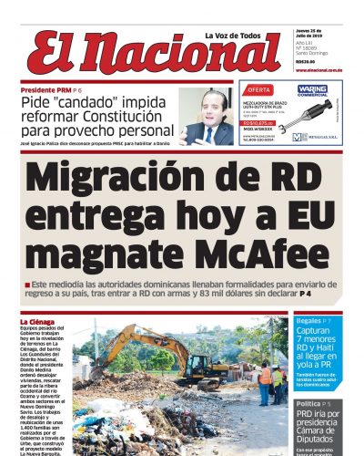 Portada Periódico El Nacional, Jueves 25 de Julio, 2019