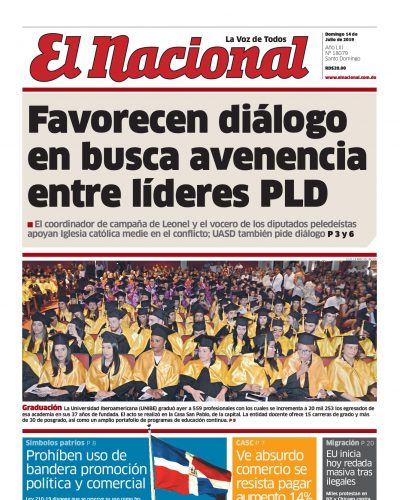 Portada Periódico El Nacional, Domingo 14 de Julio, 2019