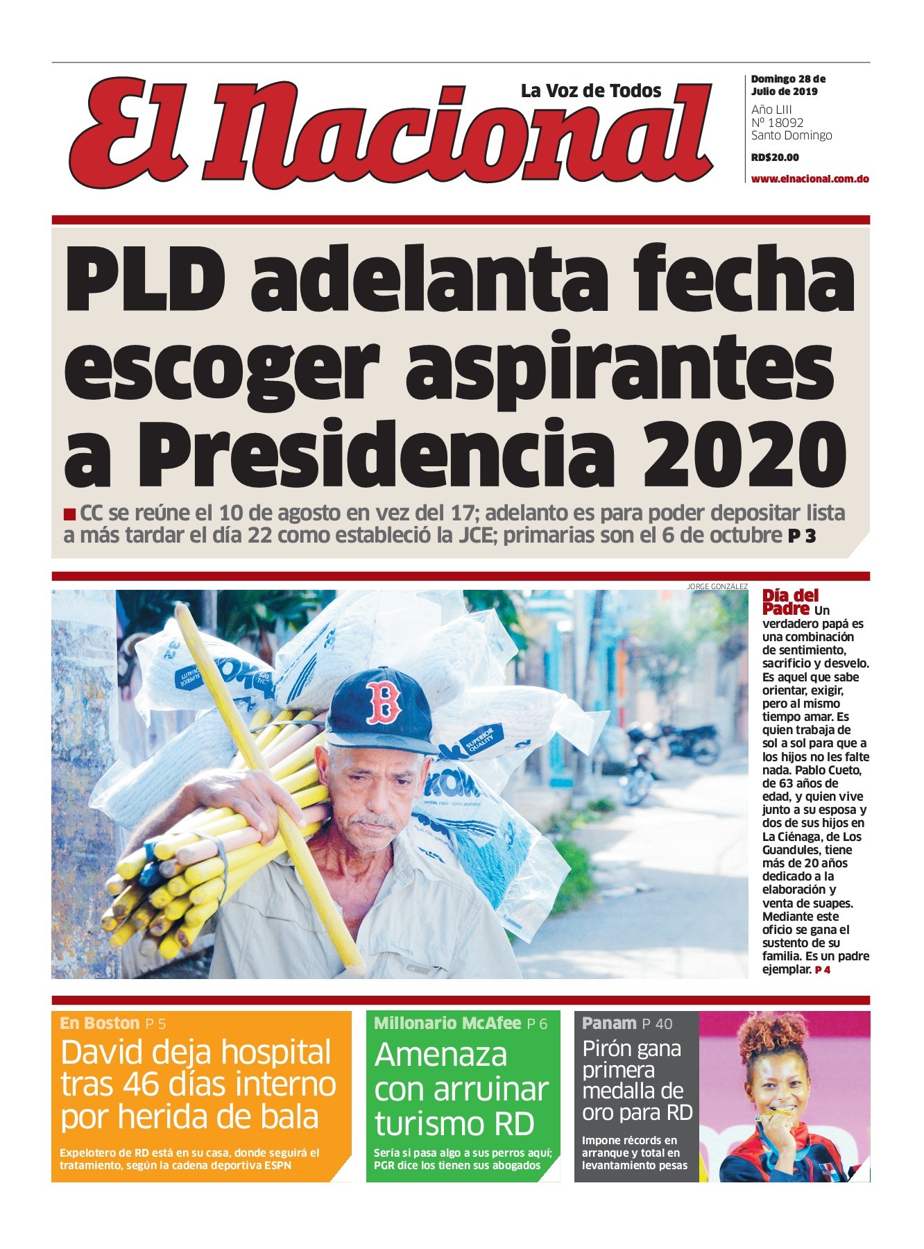 Portada Periódico El Nacional, Domingo 28 de Julio, 2019