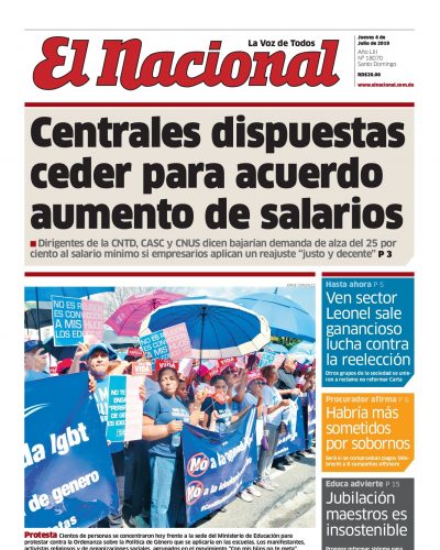 Portada Periódico El Nacional, Jueves 04 de Julio, 2019