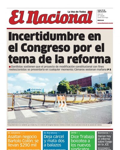 Portada Periódico El Nacional, Lunes 22 de Julio, 2019