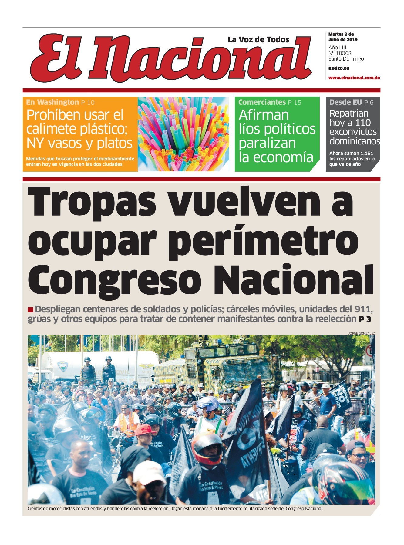 Portada Periódico El Nacional, Martes 02 de Julio, 2019