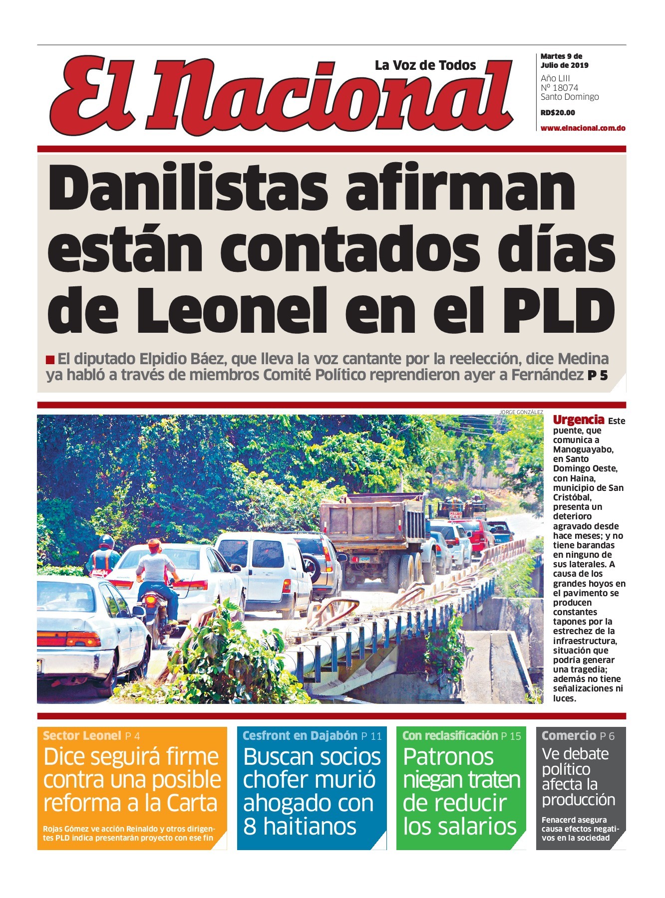 Portada Periódico El Nacional, Martes 09 de Julio, 2019