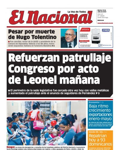 Portada Periódico El Nacional, Martes 16 de Julio, 2019