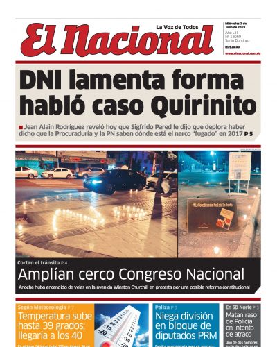 Portada Periódico El Nacional, Miércoles 03 de Julio, 2019