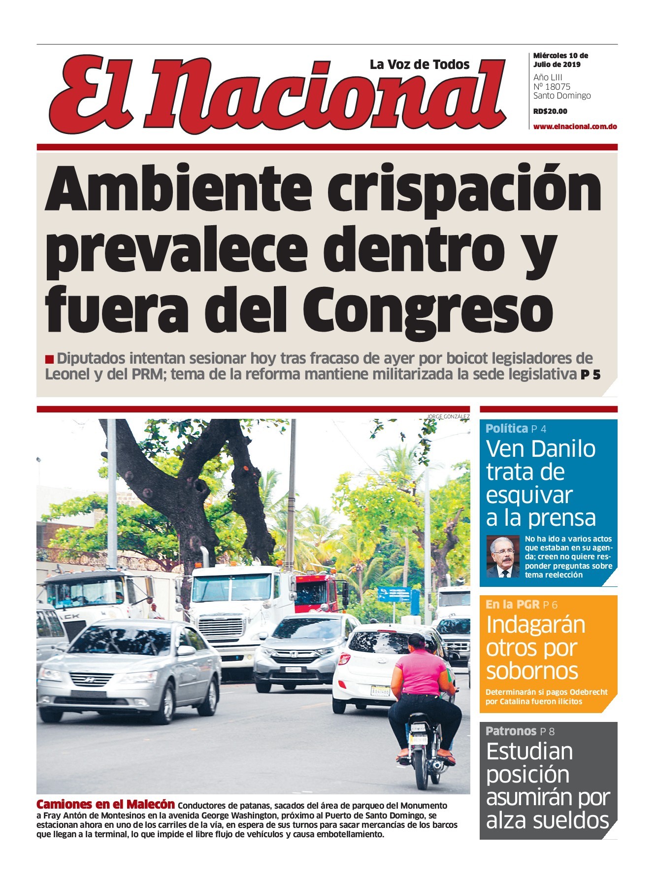Portada Periódico El Nacional, Miércoles 10 de Julio, 2019