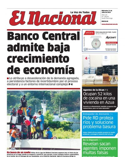Portada Periódico El Nacional, Miércoles 31 de Julio, 2019
