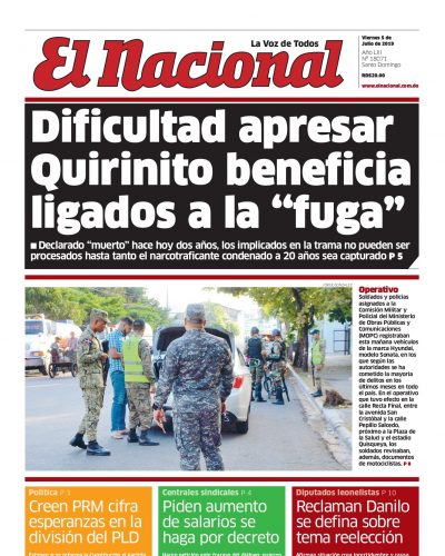 Portada Periódico El Nacional, Viernes 05 de Julio, 2019