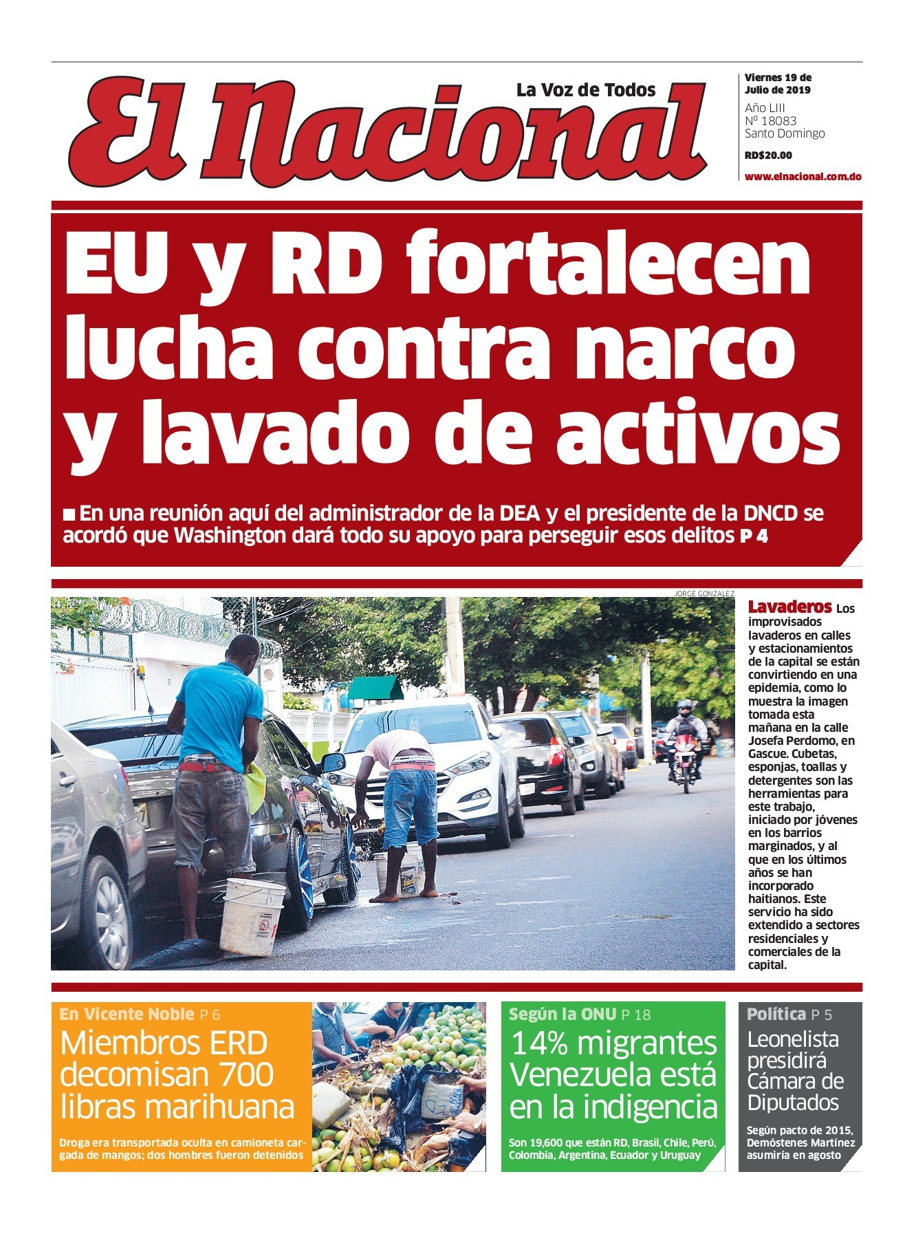 Portada Periódico El Nacional, Viernes 19 de Julio, 2019