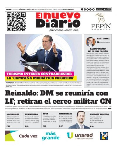 Portada Periódico El Nuevo Diario, Jueves 04 de Julio, 2019