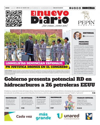 Portada Periódico El Nuevo Diario, Jueves 11 de Julio, 2019
