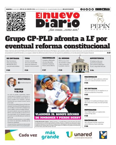 Portada Periódico El Nuevo Diario, Martes 09 de Julio, 2019