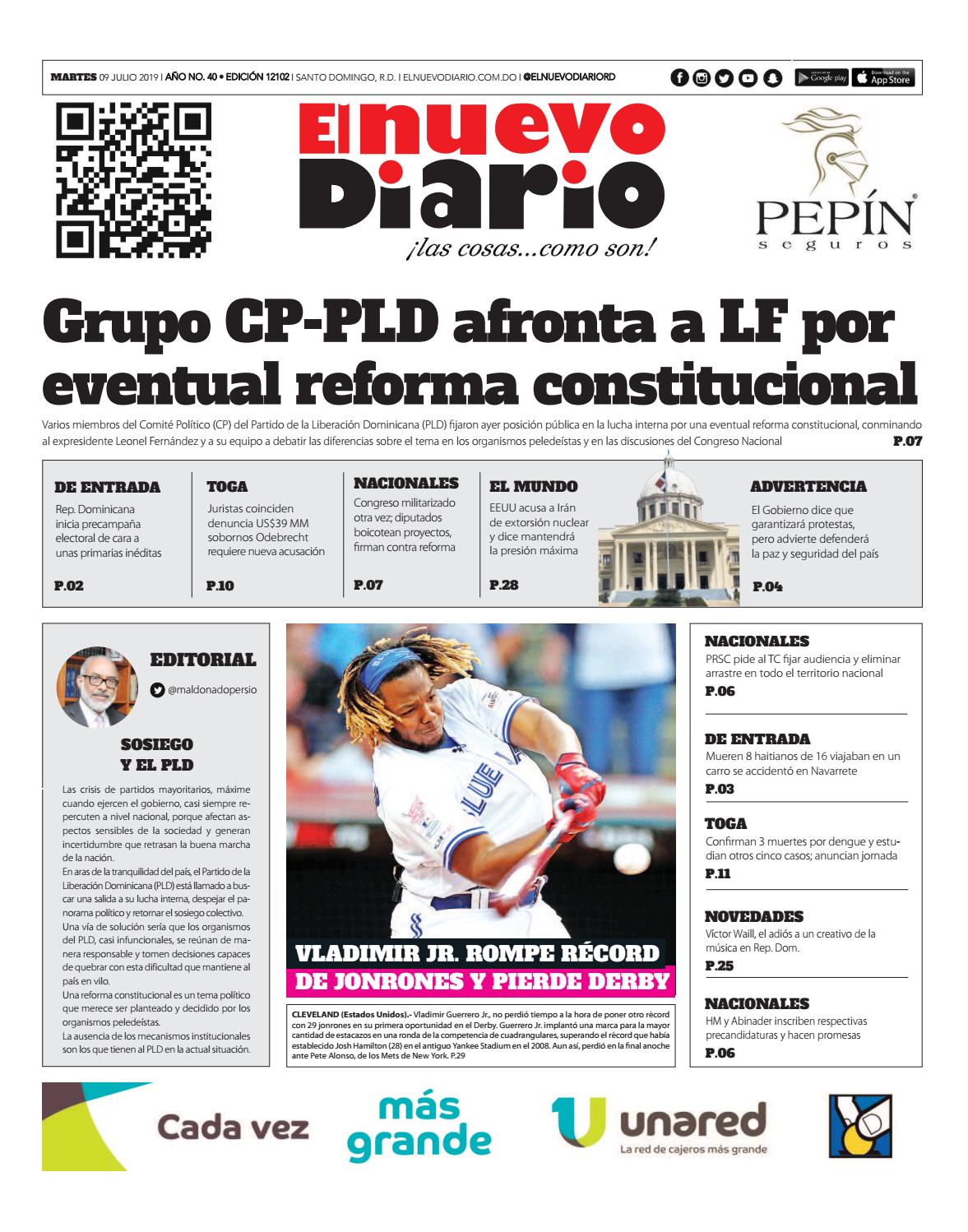 Portada Periódico El Nuevo Diario, Martes 09 de Julio, 2019