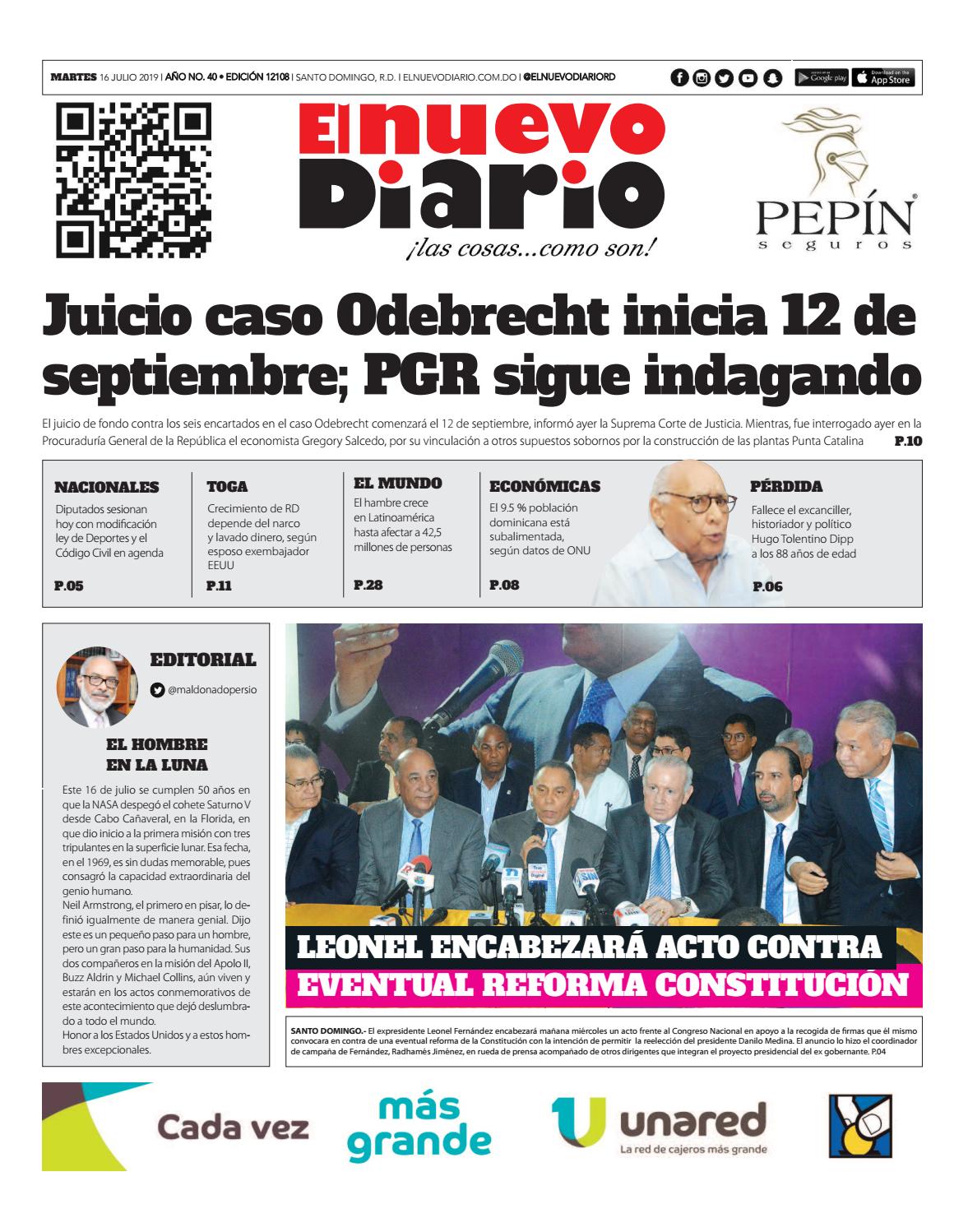 Portada Periódico El Nuevo Diario, Martes 16 de Julio, 2019
