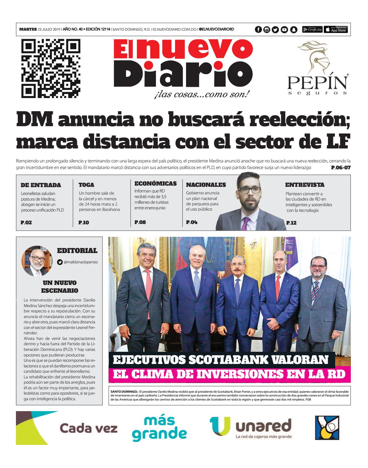 Portada Periódico El Nuevo Diario, Martes 23 de Julio, 2019