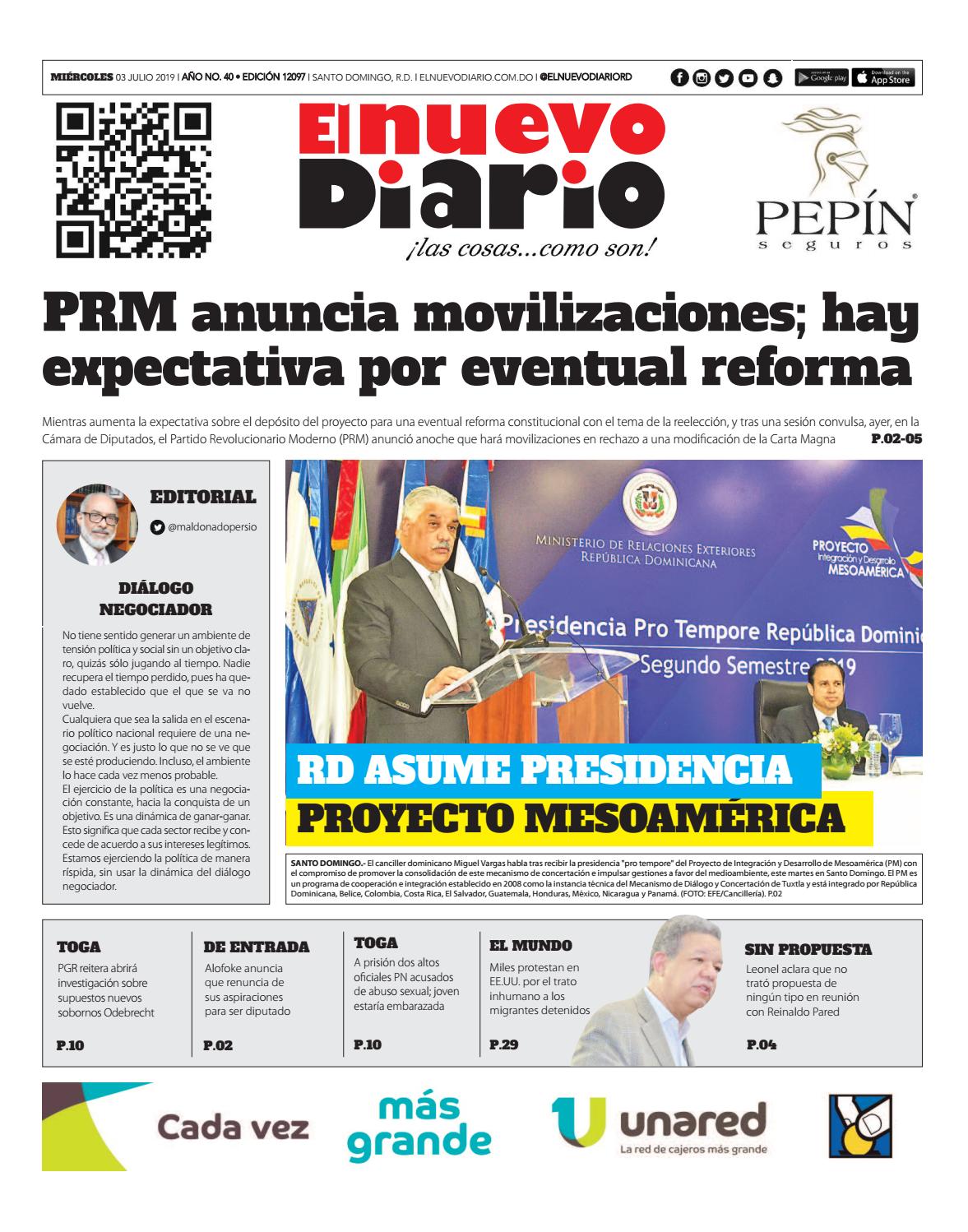 Portada Periódico El Nuevo Diario, Miércoles 03 de Julio, 2019