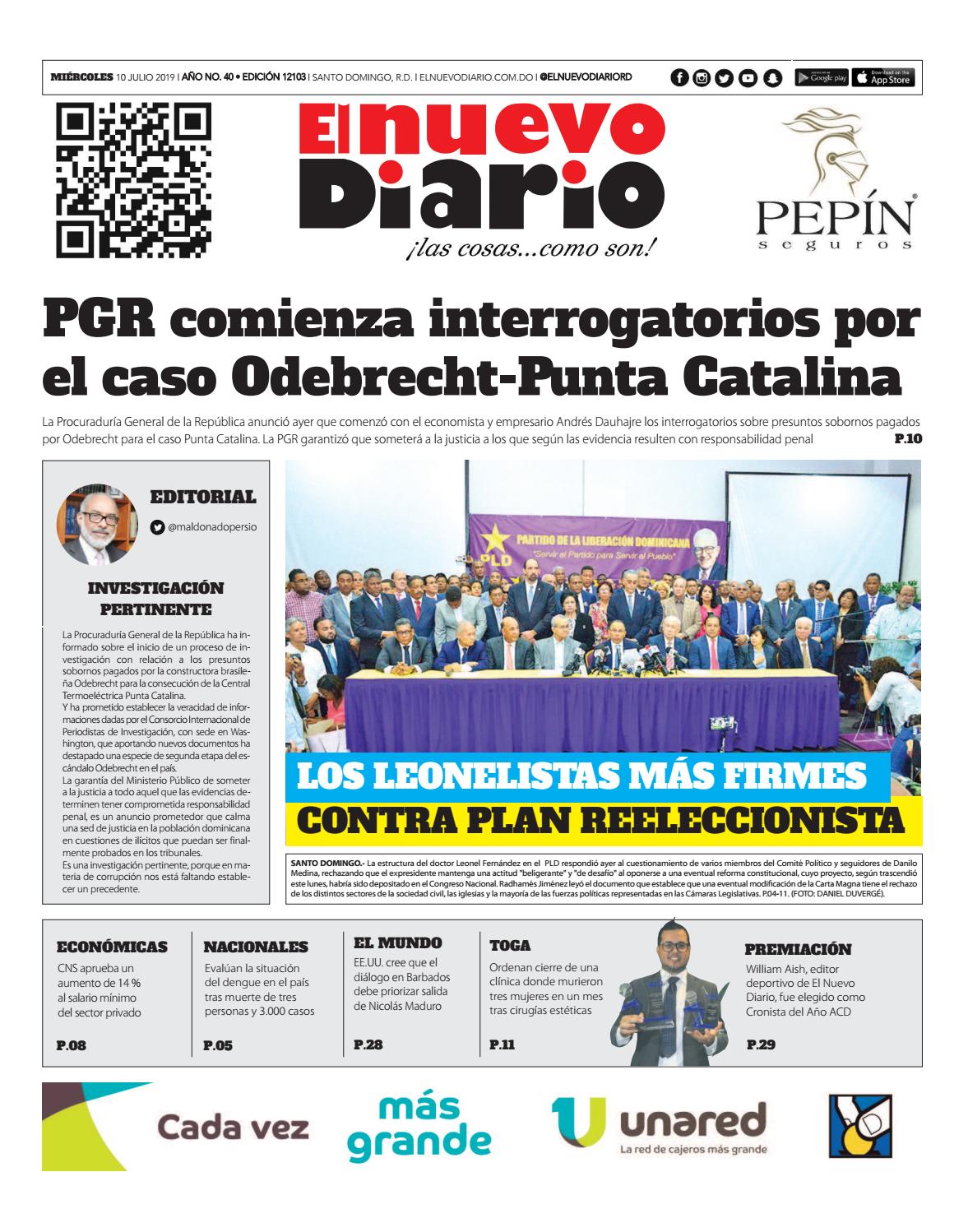 Portada Periódico El Nuevo Diario, Miércoles 10 de Julio, 2019