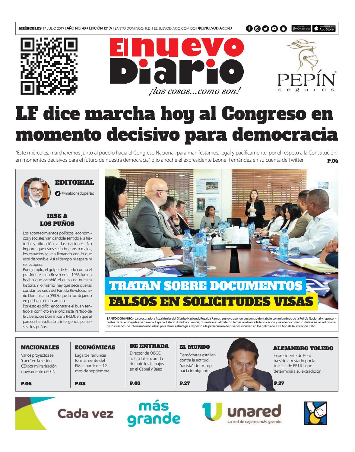Portada Periódico El Nuevo Diario, Miércoles 17 de Julio, 2019