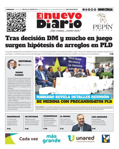 Portada Periódico El Nuevo Diario, Miércoles 24 de Julio, 2019