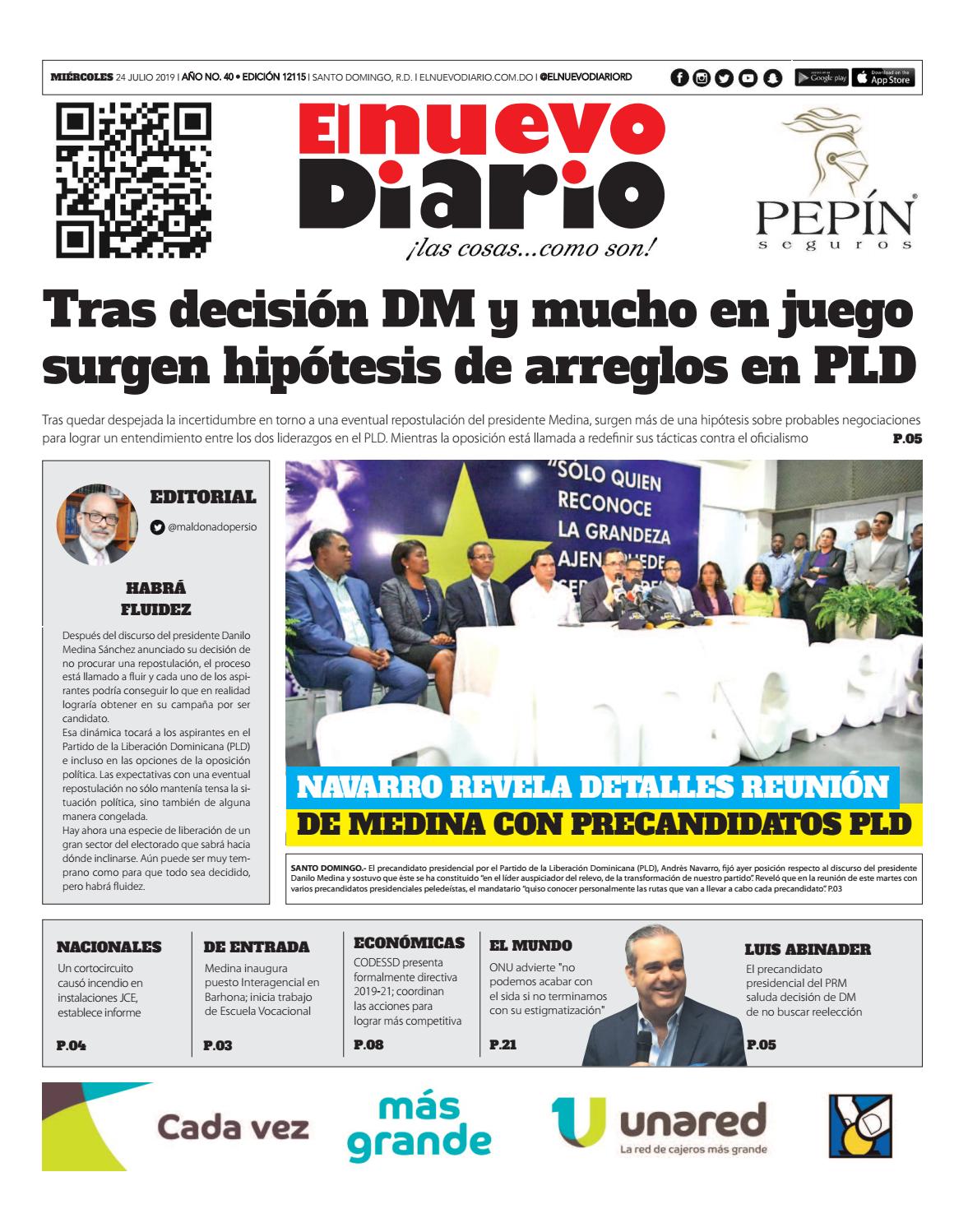 Portada Periódico El Nuevo Diario, Miércoles 24 de Julio, 2019