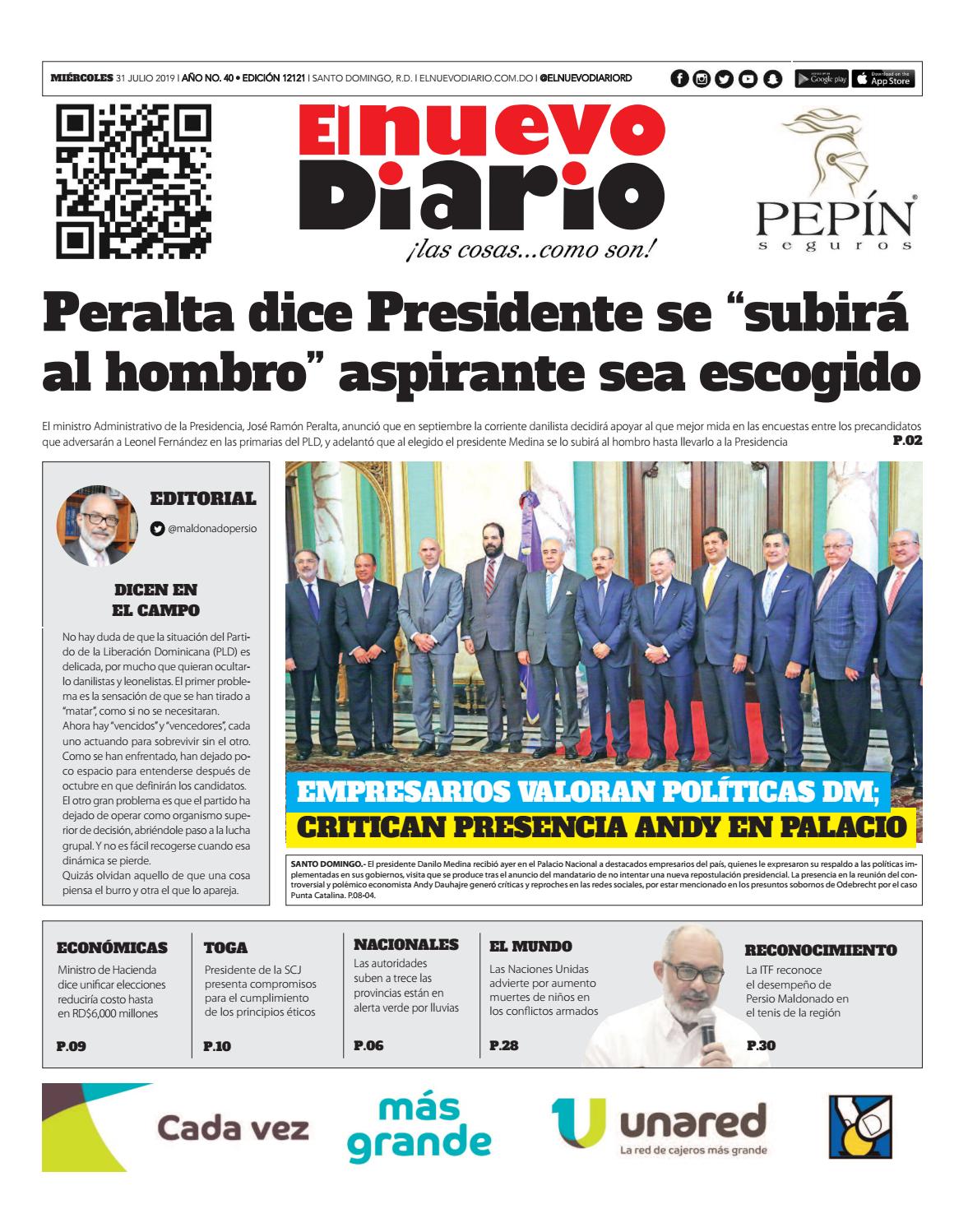 Portada Periódico El Nuevo Diario, Miércoles 31 de Julio, 2019