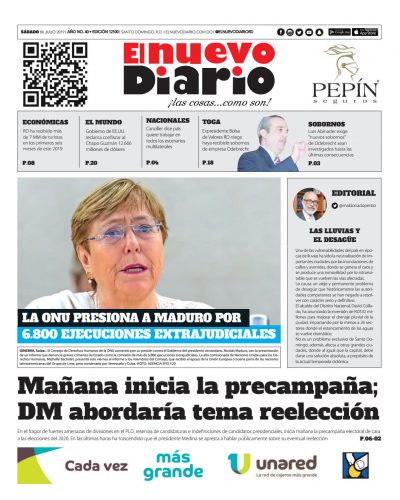 Portada Periódico El Nuevo Diario, Sábado 06 de Julio, 2019