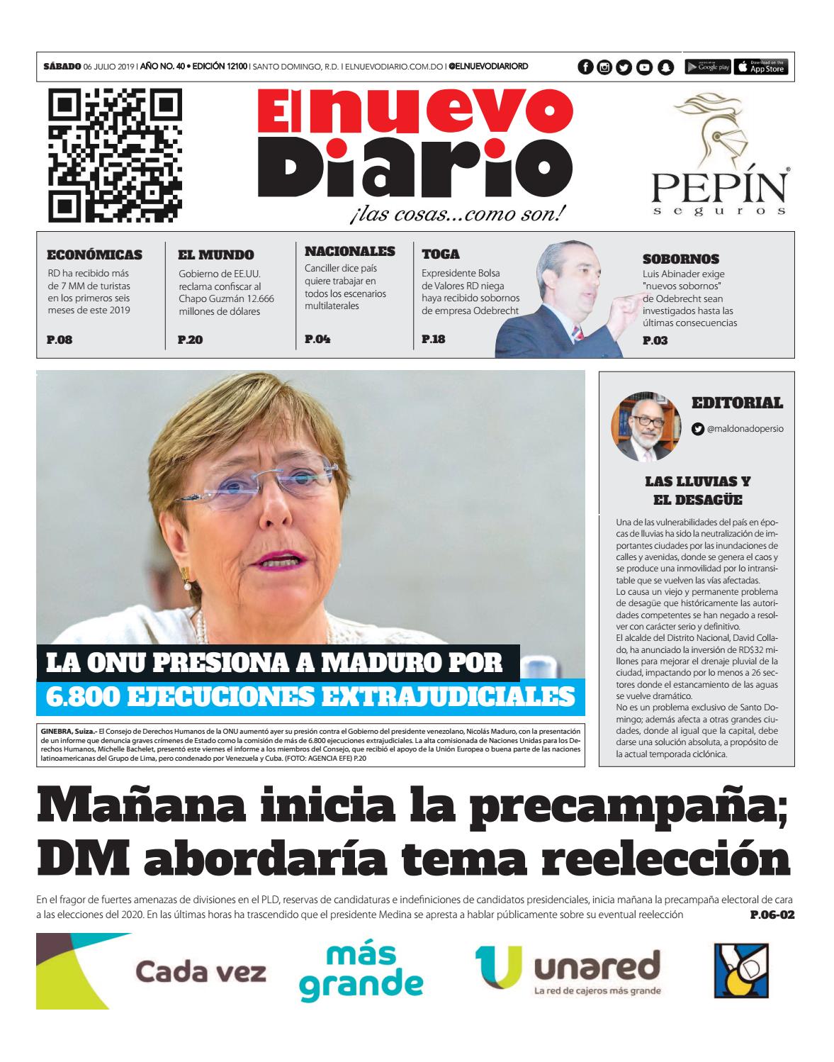 Portada Periódico El Nuevo Diario, Sábado 06 de Julio, 2019