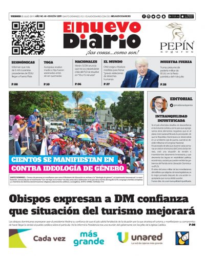 Portada Periódico El Nuevo Diario, Viernes 05 de Julio, 2019
