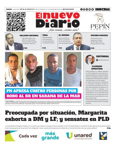 Portada Periódico El Nuevo Diario, Viernes 19 de Julio, 2019