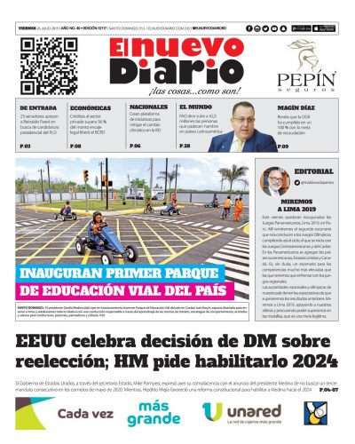 Portada Periódico El Nuevo Diario, Viernes 26 de Julio, 2019