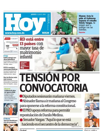 Portada Periódico Hoy, Jueves 11 de Julio, 2019
