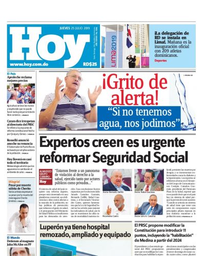 Portada Periódico Hoy, Jueves 25 de Julio, 2019