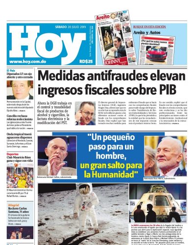 Portada Periódico Hoy, Lunes 22 de Julio, 2019