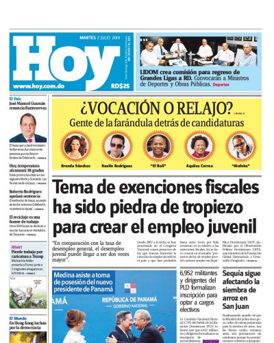 Portada Periódico Hoy, Martes 02 de Julio, 2019