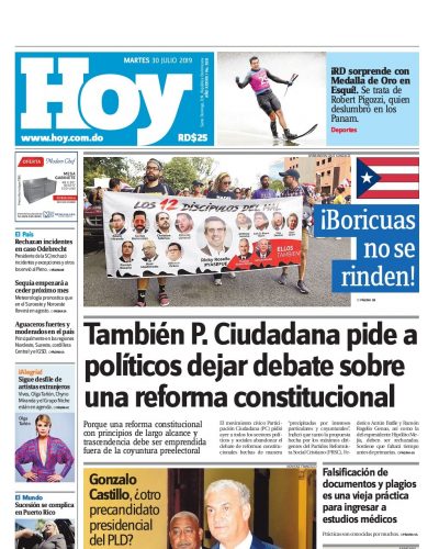 Portada Periódico Hoy, Martes 30 de Julio, 2019