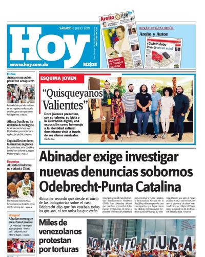 Portada Periódico Hoy, Sábado 06 de Julio, 2019