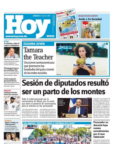 Portada Periódico Hoy, Sábado 13 de Julio, 2019