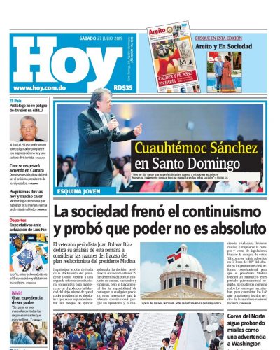 Portada Periódico Hoy, Sábado 27 de Julio, 2019