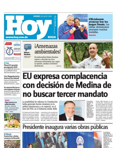 Portada Periódico Hoy, Viernes 26 de Julio, 2019