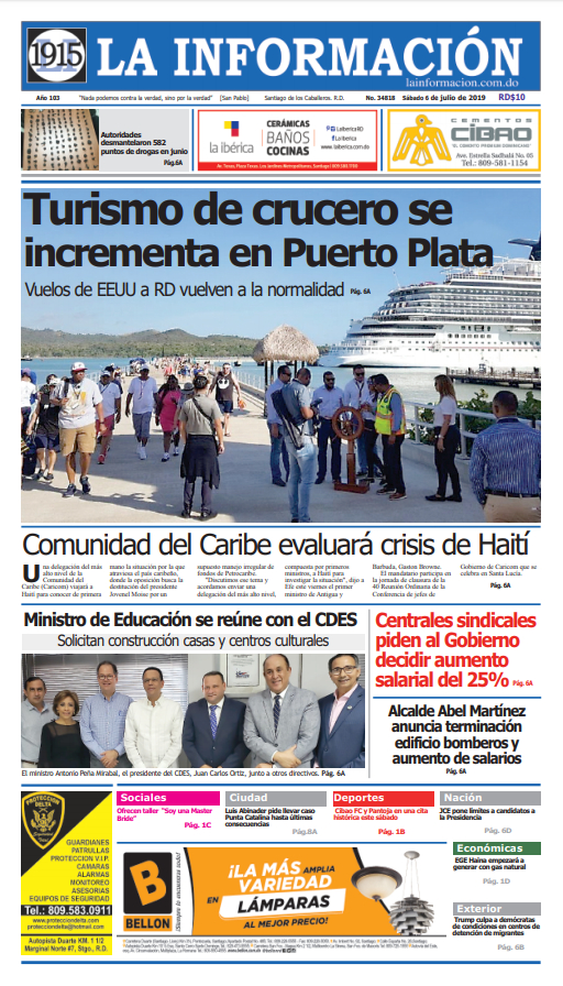 Portada Periódico La Información, Domingo 07 de Julio, 2019