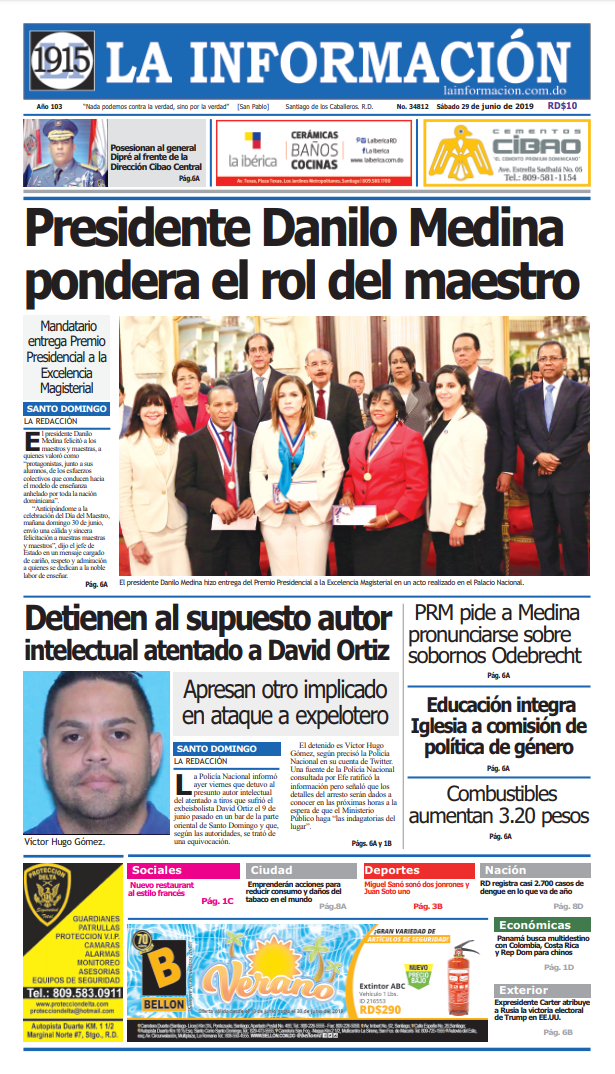 Portada Periódico La Información, Domingo 30 de Junio, 2019