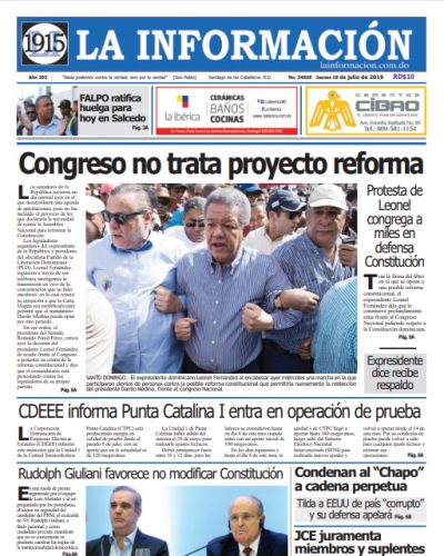 Portada Periódico La Información, Jueves 18 de Julio, 2019