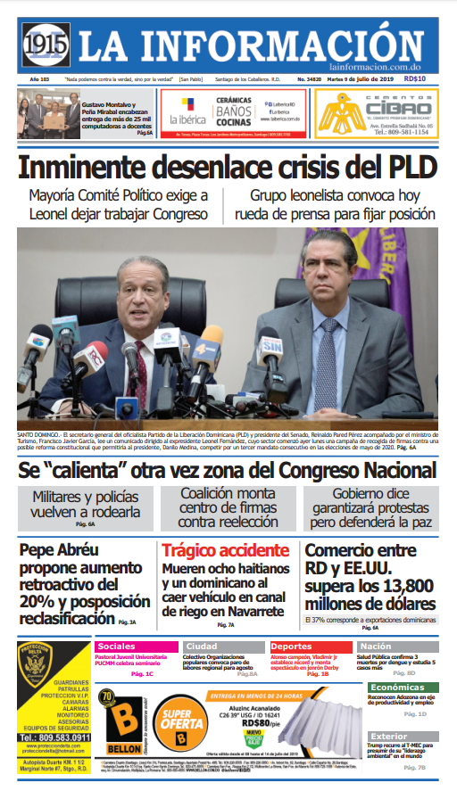 Portada Periódico La Información, Lunes 08 de Julio, 2019
