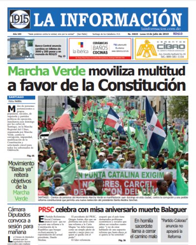 Portada Periódico La Información, Lunes 15 de Julio, 2019