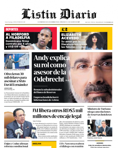 Portada Periódico Listín Diario, Lunes 01 de Julio, 2019