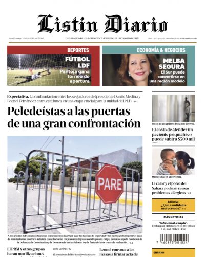 Portada Periódico Listín Diario, Lunes 08 de Julio, 2019