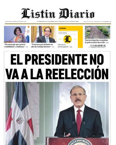 Portada Periódico Listín Diario, Martes 23 de Julio, 2019