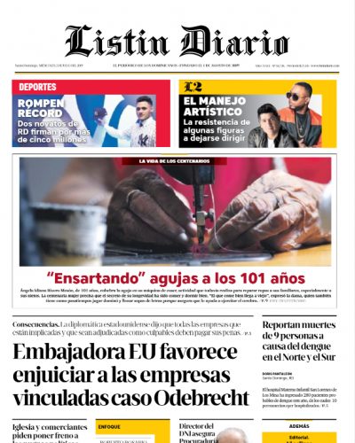 Portada Periódico Listín Diario, Miércoles 03 de Julio, 2019