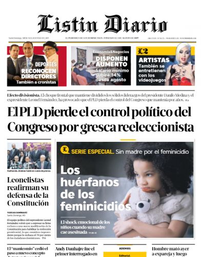 Portada Periódico Listín Diario, Miércoles 10 de Julio, 2019