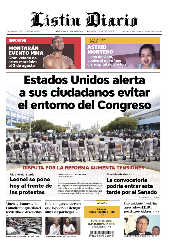 Portada Periódico Listín Diario, Miércoles 17 de Julio, 2019